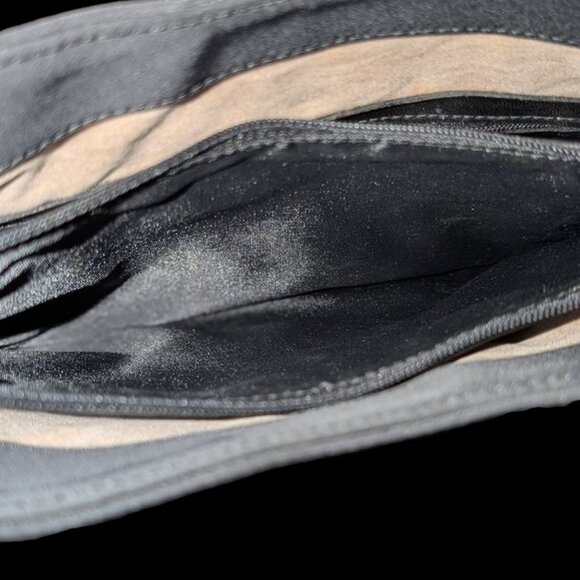 Vintage Brahmin Solid Dark Nylon Croc Style Leather Handle Accents Shoulder Bag - Picture 10 of 16